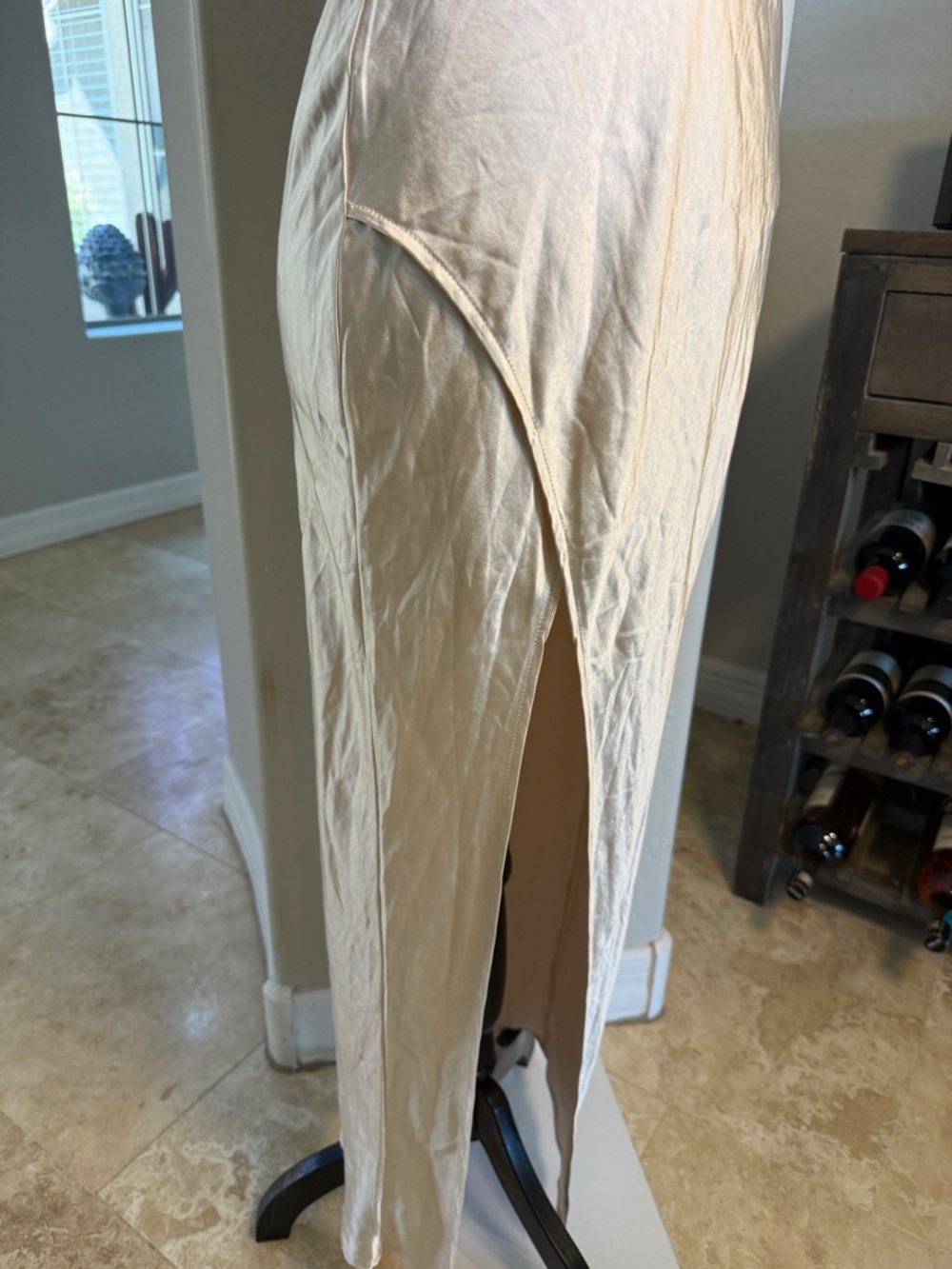 Plunging Satin Halter V-Neck with thigh high Slit Evening Gown in Champagne NWT - Picture 7 of 9